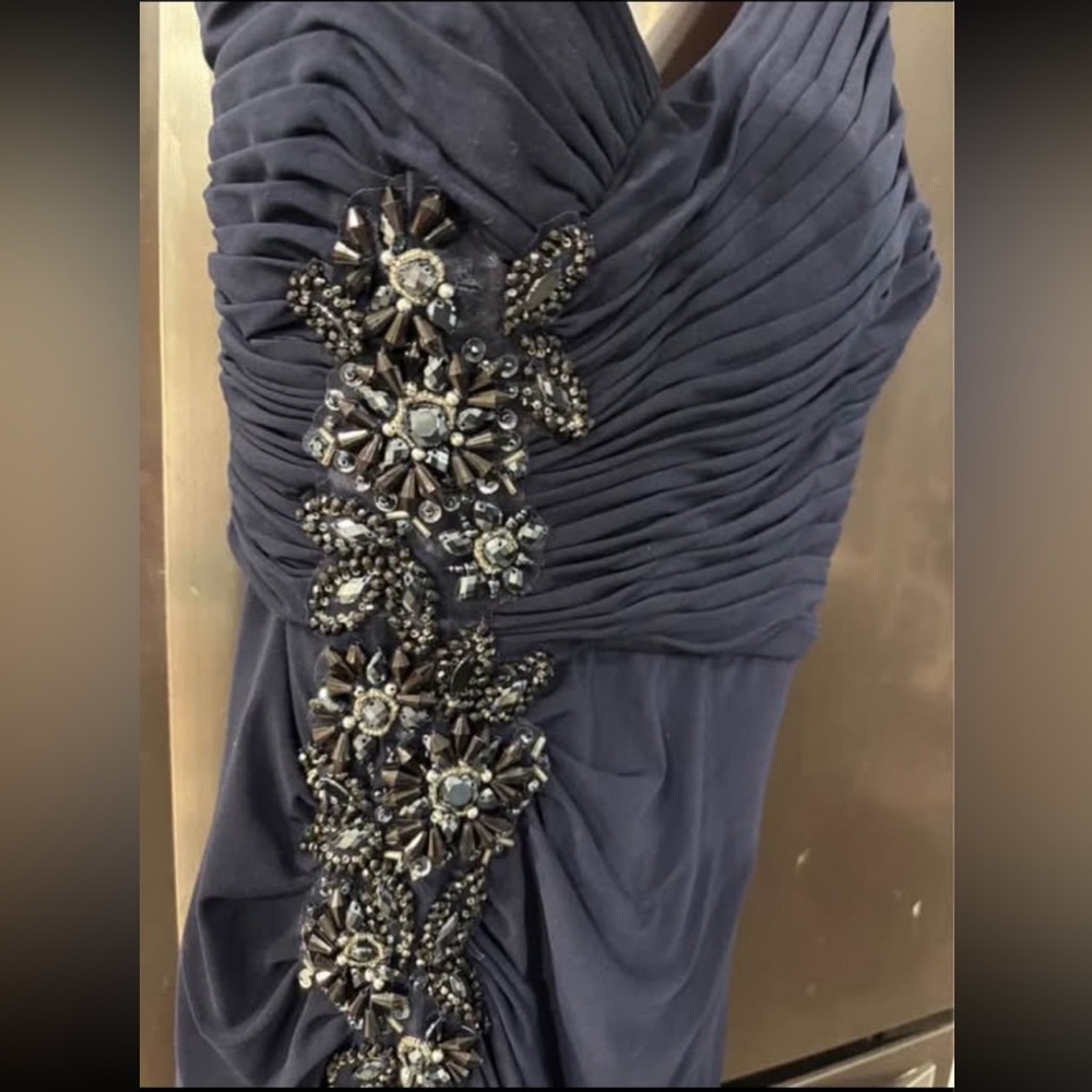 Xscape One Shoulder Navy Gown